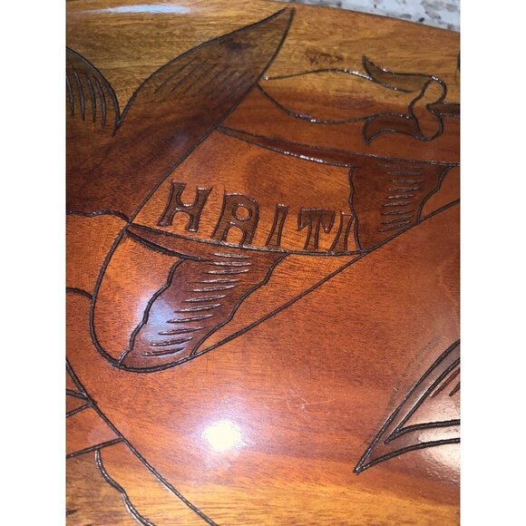 Vintage Haitian Haiti Fish Hand Carved Brown Wood Art Oval Tray Decor - Picture 5 of 7